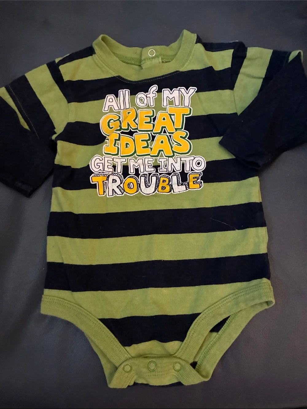 Wonderkids Green and Black Striped Baby One-Piece